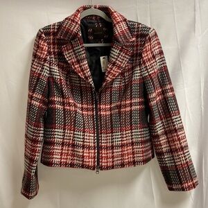 The Limited Y2K Zip Front Houndstooth Blazer Jacket Black Red Size Large NWT!